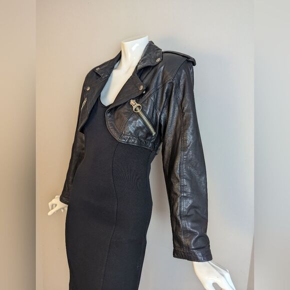 RARE Naked Angels Parasuco Black Bodycon Dress w/ Zip-Off Leather Moto Jacket S/ - Picture 4 of 15